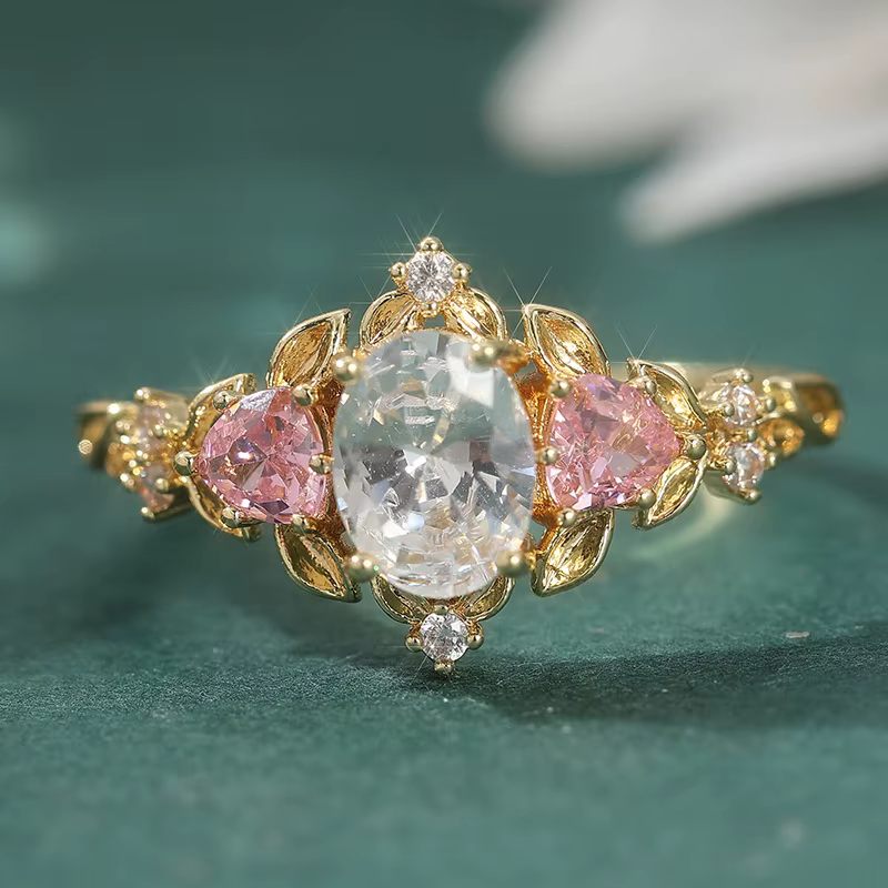 Bague en Zircon synthétique rose rétro élégant