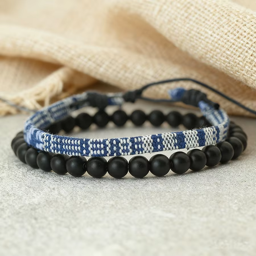 Noter ethnique hommes Bracelet ensemble tressé à la main bohême tissu Braclet polyvalent