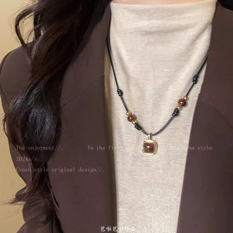 Collier pendentif soleil en pierre Double couche Vintage
