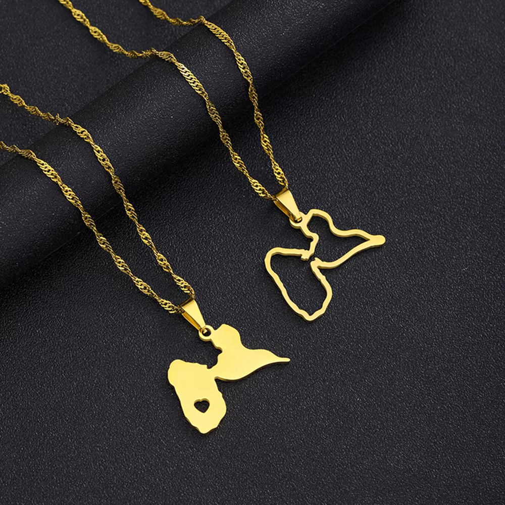 Française Guadeloupe île carte pendentif collier en acier inoxydable hommes femmes cartes françaises bijoux cadeau