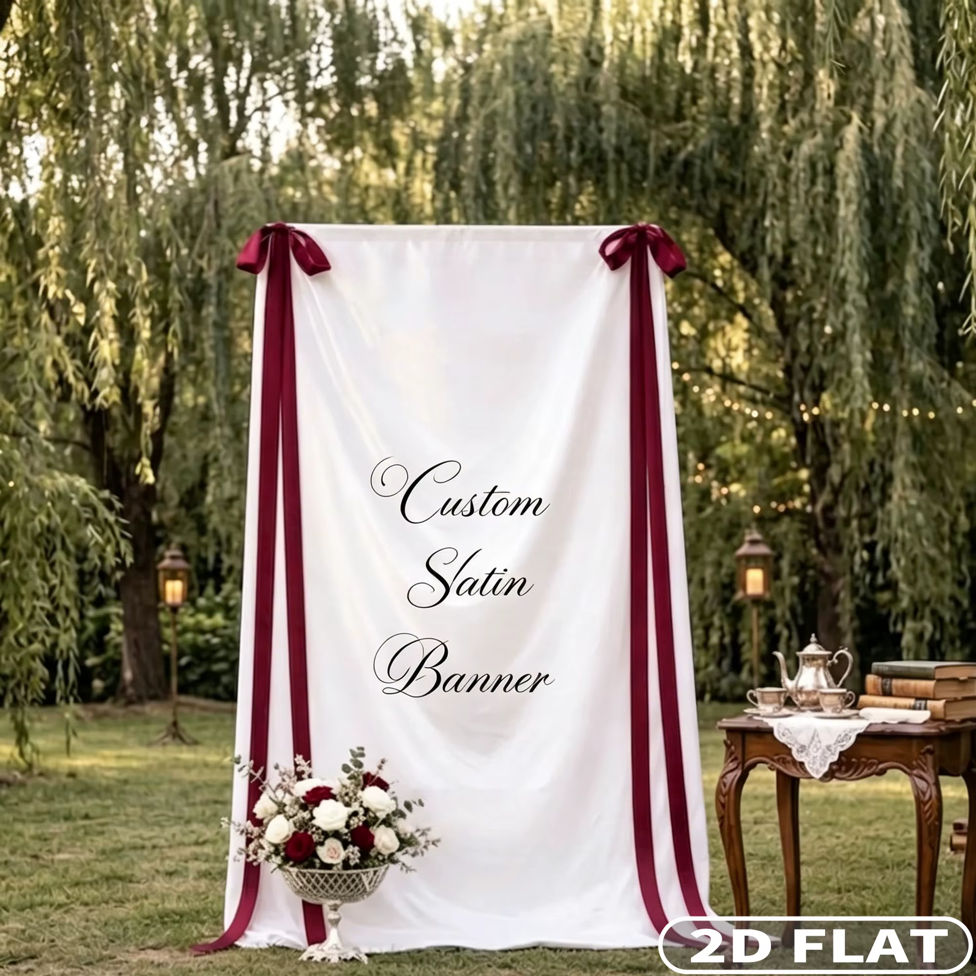 1 bannière de bienvenue personnalisée 2D plate en satin 90*200cm