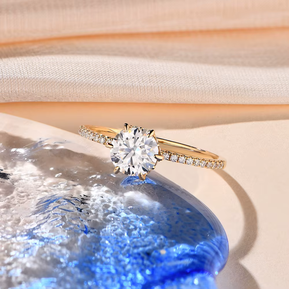 Bagues Moissanite D Colo en or jaune 14 carats pour femmes