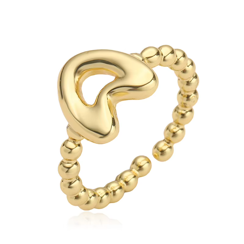 HECHENG, Grosses Lettres A-Z Initiales Bague Couple Anneau En Laiton Métal 18K Plaqué Or Matériel Bijoux Twist Ring 1 Pcs