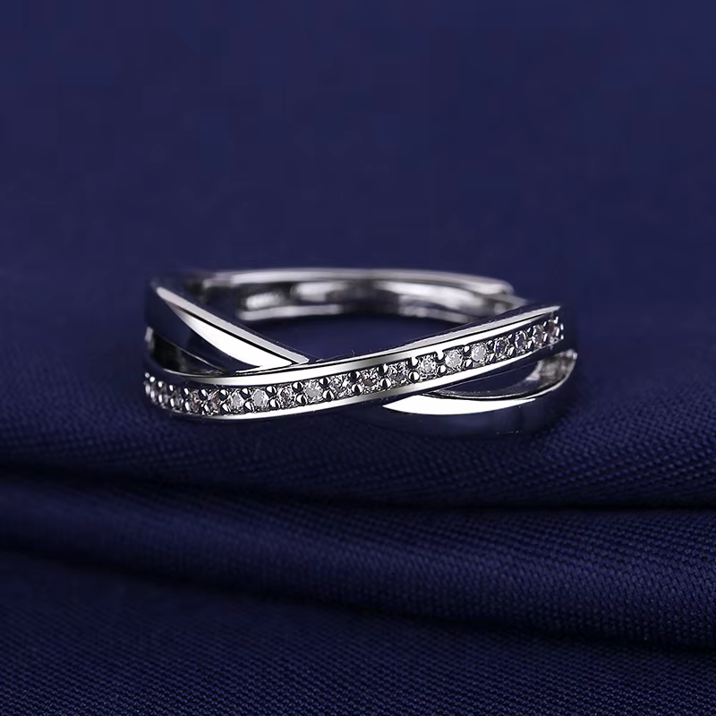 Bague empilable géométrique en argent sterling 925 avec zircone cubique pour femme