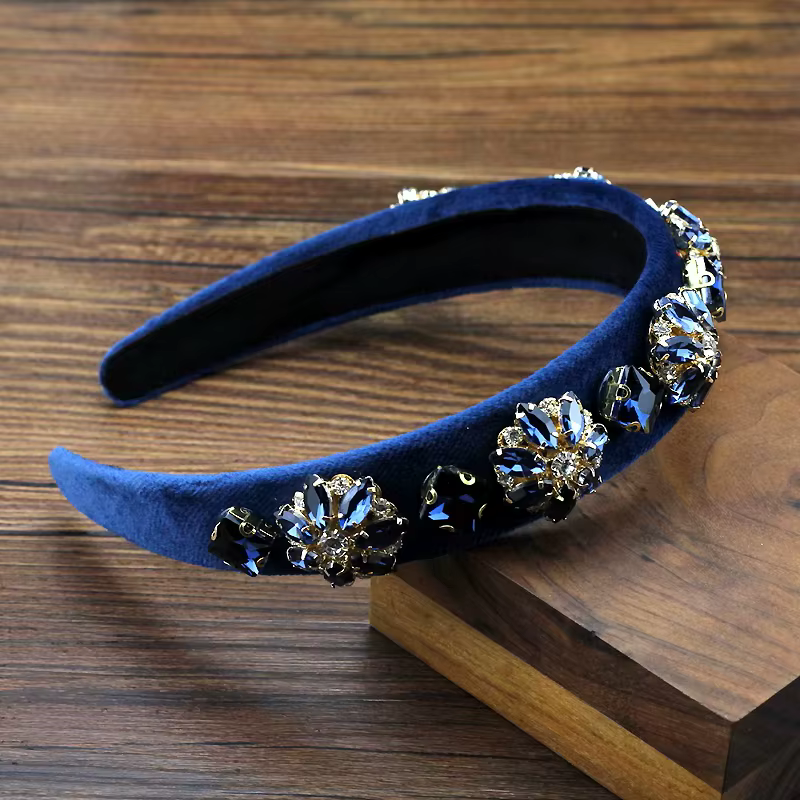 Serre-tête de luxe fait main en cristal bleu marine