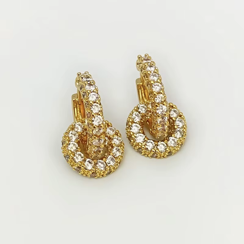 2025 corée nouveau design bijoux de mode 14K plaqué or rond zircon pendentif boucles d'oreilles élégant femmes accessoires de travail quotidien