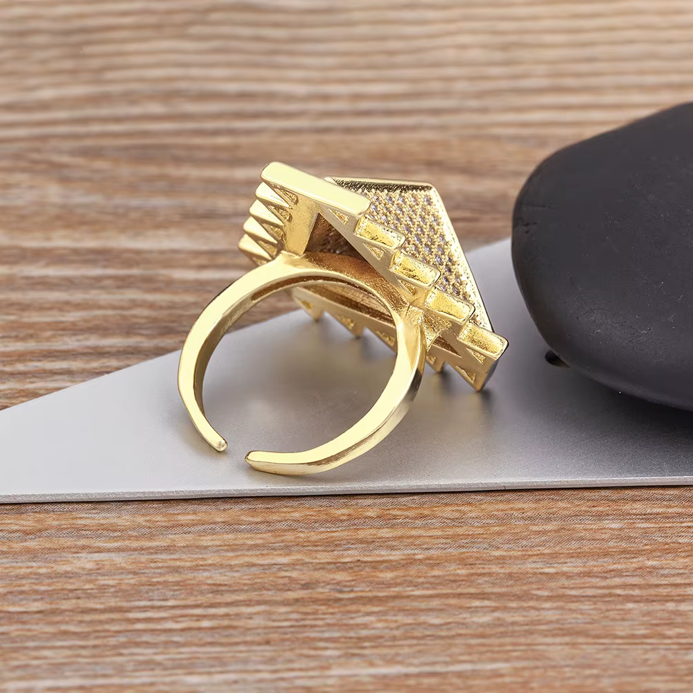 Nidin nouveauté Vintage egypte pyramide plaqué or Zircon anneau Style Punk Triangle ouverture réglable fête bijoux cadeaux