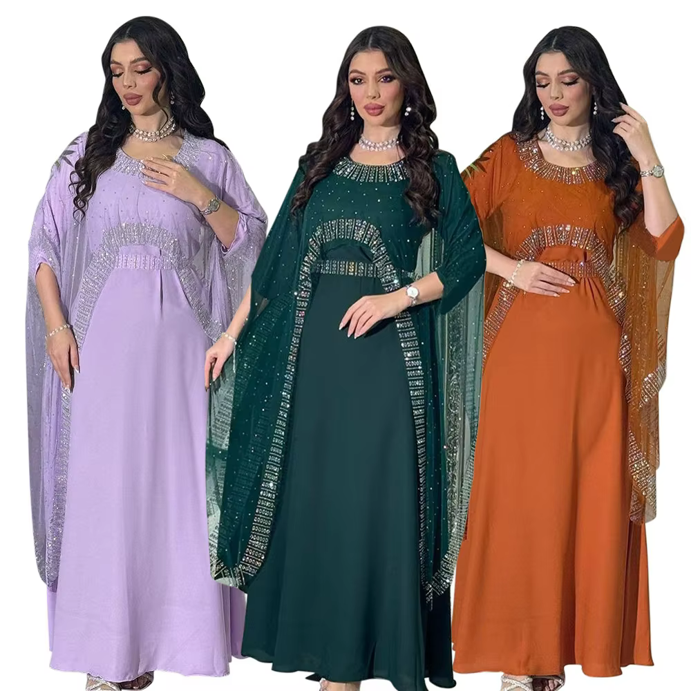 Dubaï marocain arabie saoudite musulmane luxe mode femmes vêtements Abaya diamant ensemble Robe