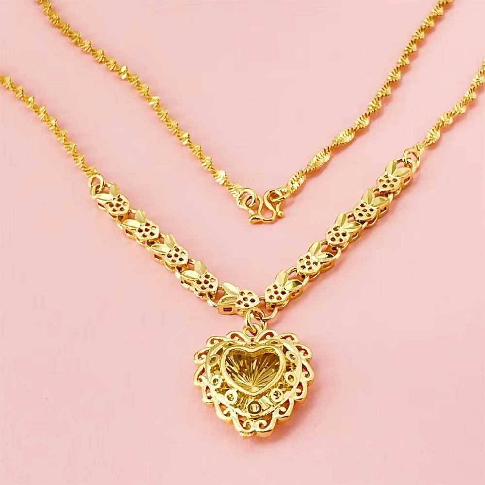 Collier de luxe avec pendentif en forme de cœur d'amour plaqué or en argent Sterling 925