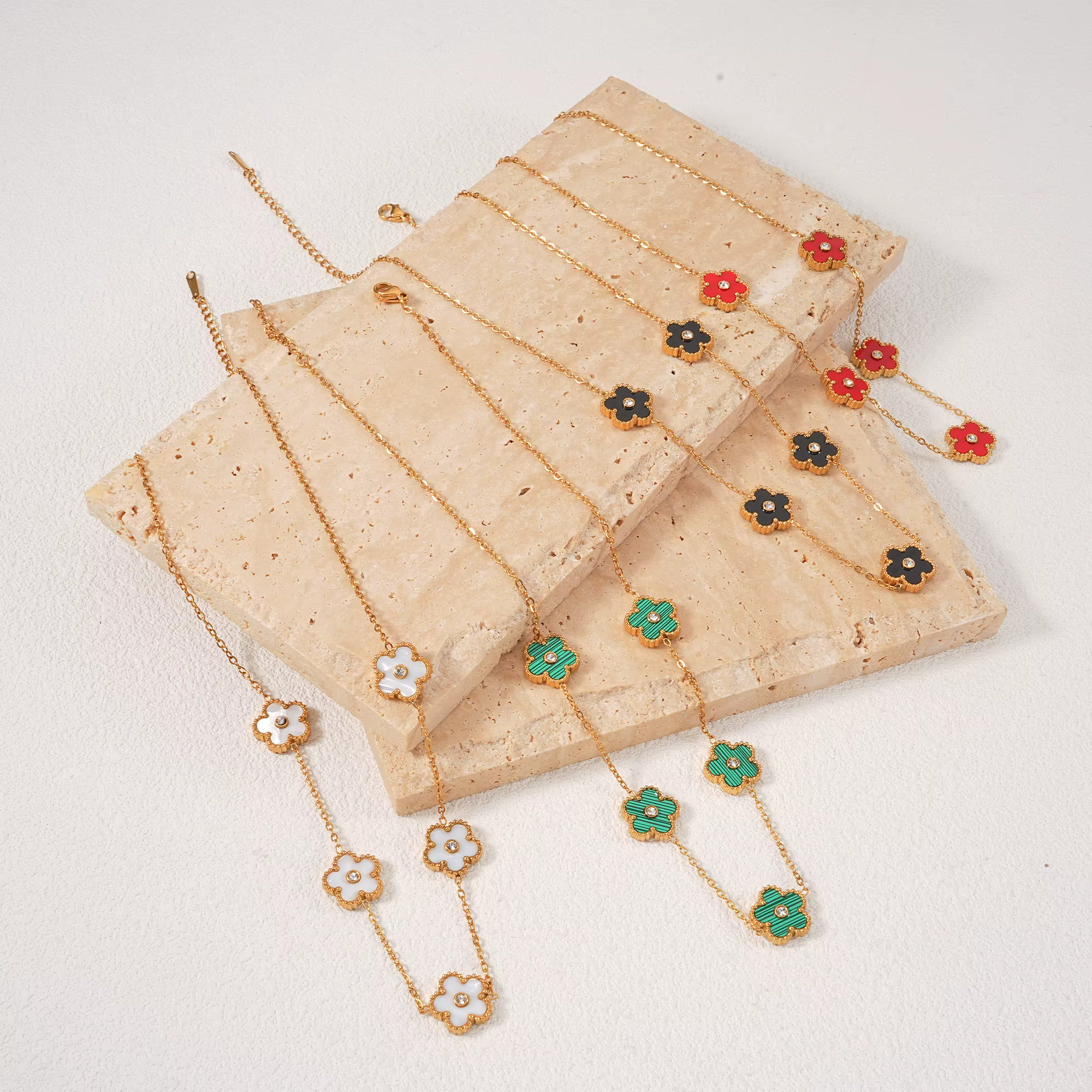 Collier Y vintage en or avec pendentif fleur pour femme