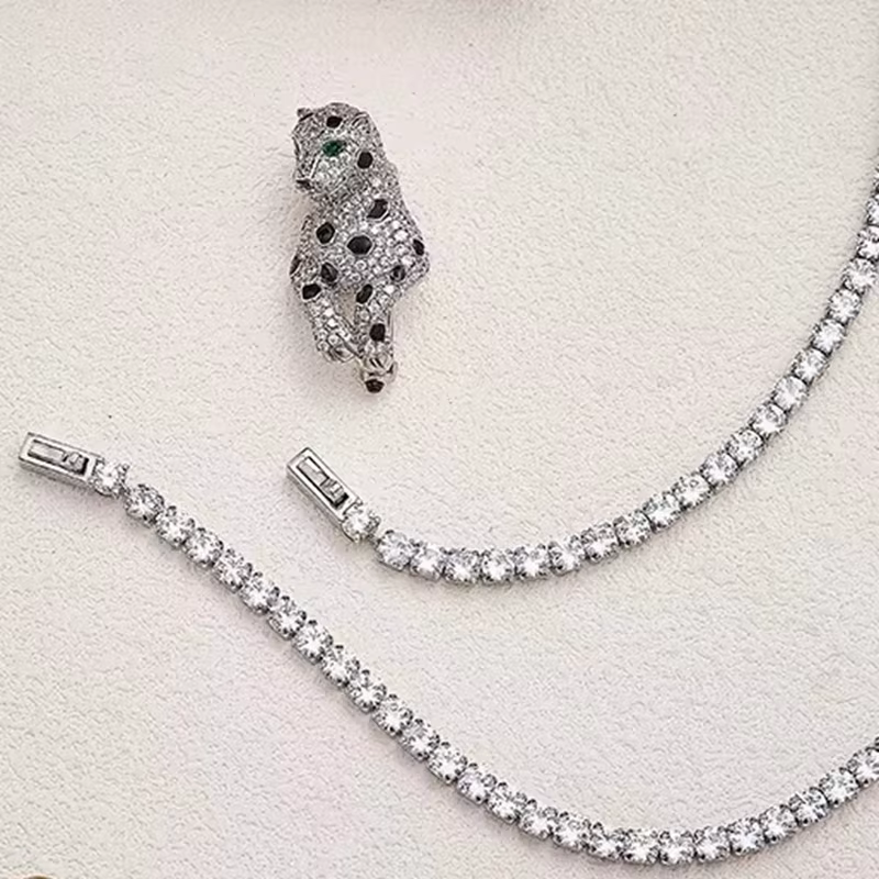 AYJEWELRY Nouvelle Tendance Collier Tennis Double Couche avec Pendentif Broche Panthère Léopard Noir en Zircon 5A