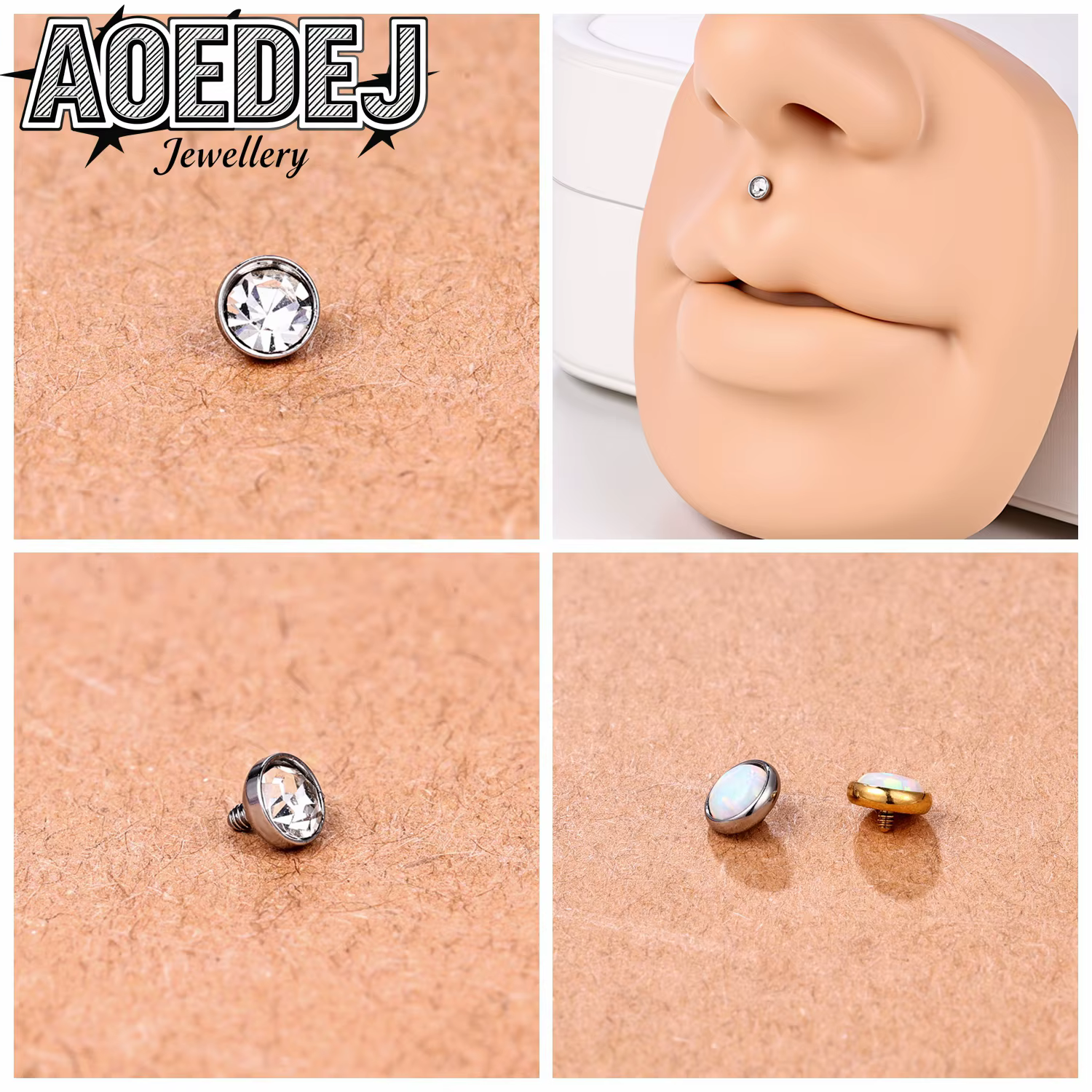 AOEDEJ 1-10 pièces/lot Têtes de clous d'oreilles en cristal CZ 18G