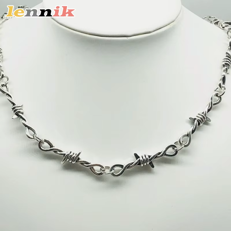 Bijoux LENNIK, collier chaîne en fil barbelé de style gothique punk hip-hop