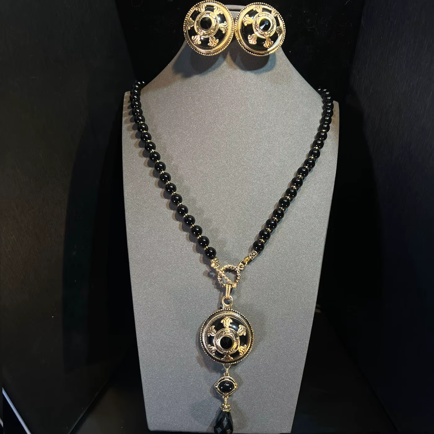 Ensemble collier et boucles d'oreilles vintage en agate à double et simple couche pour femmes