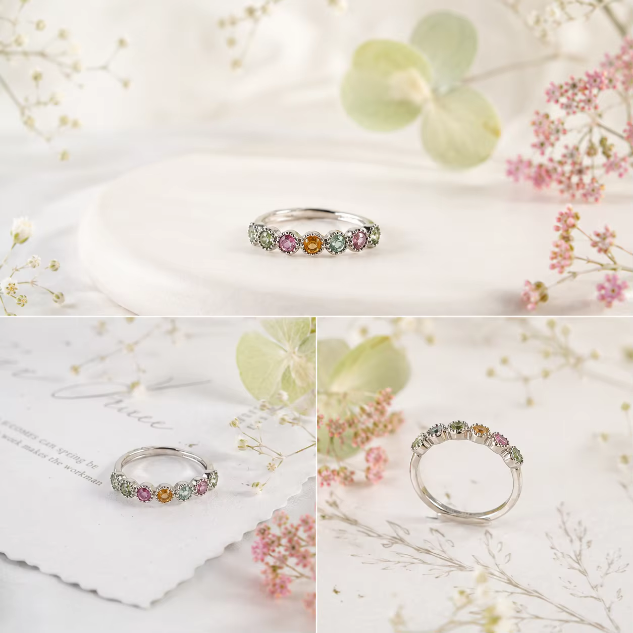 ITSMOS Bague Vintage Multicolore en Tourmaline avec Halo Éternité