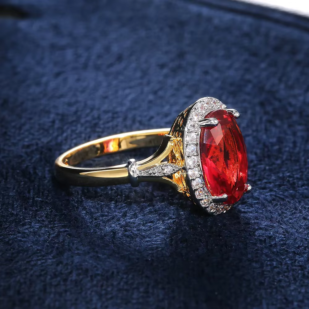Bagues de luxe en zircone cubique rouge Rose pour femmes