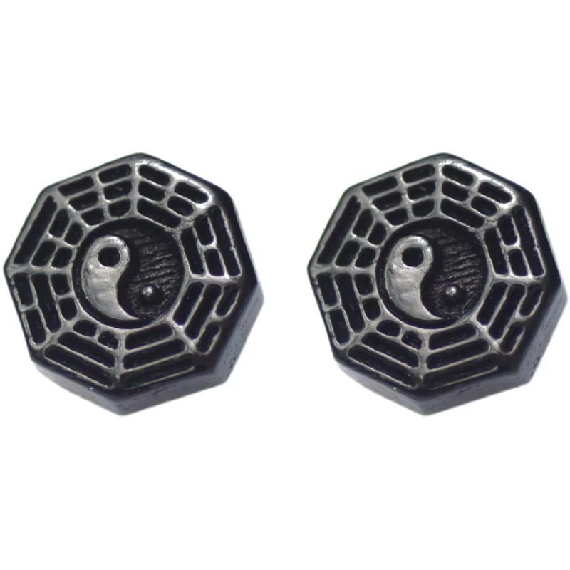 Boucles d'oreilles Taiji Bagua en bois de santal et argent Sterling