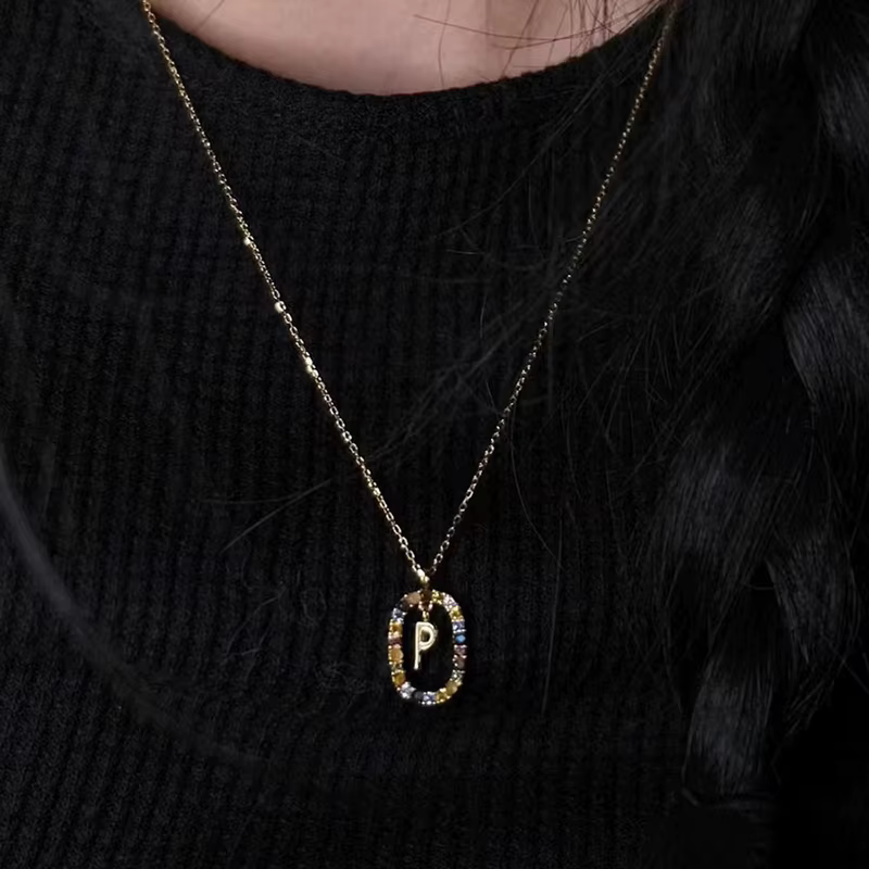 Nouveau 925 argent Sterling or lettres A-Z collier Initial zircone lettre pendentif longue chaîne dire mon nom bijoux fins