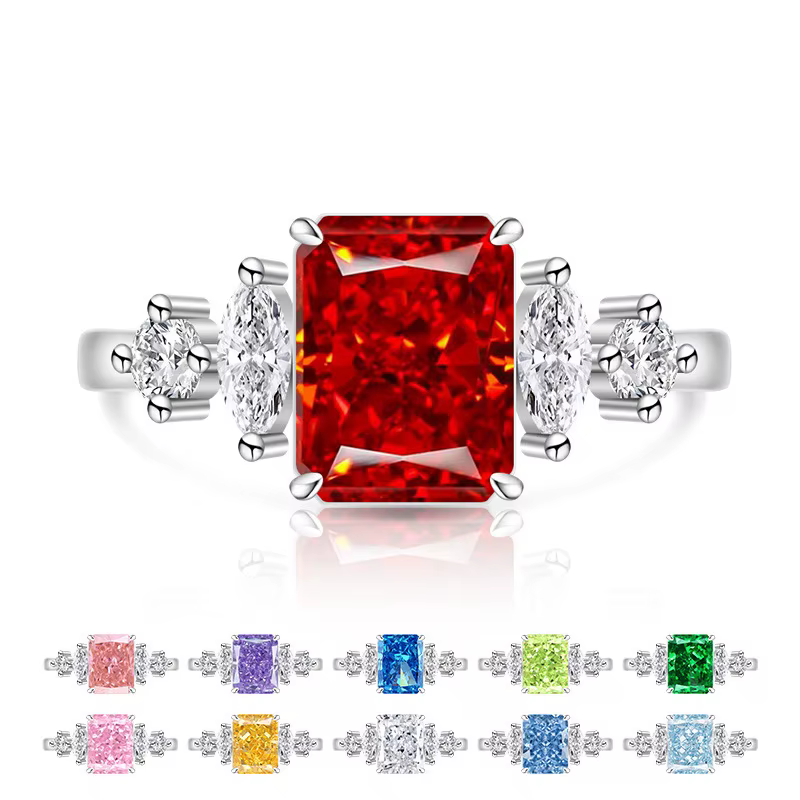 Bague carrée en argent sterling 925 avec zircon pour femme