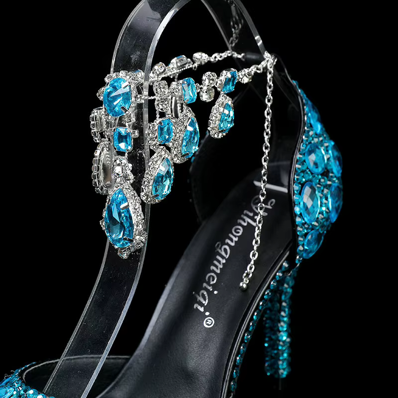 Nouvelles Chaussures Femme Printemps-Automne 2026 – Escarpins Pointus à Talons Hauts avec Chaîne Diamantée en Cristal pour Mariage et Banquet