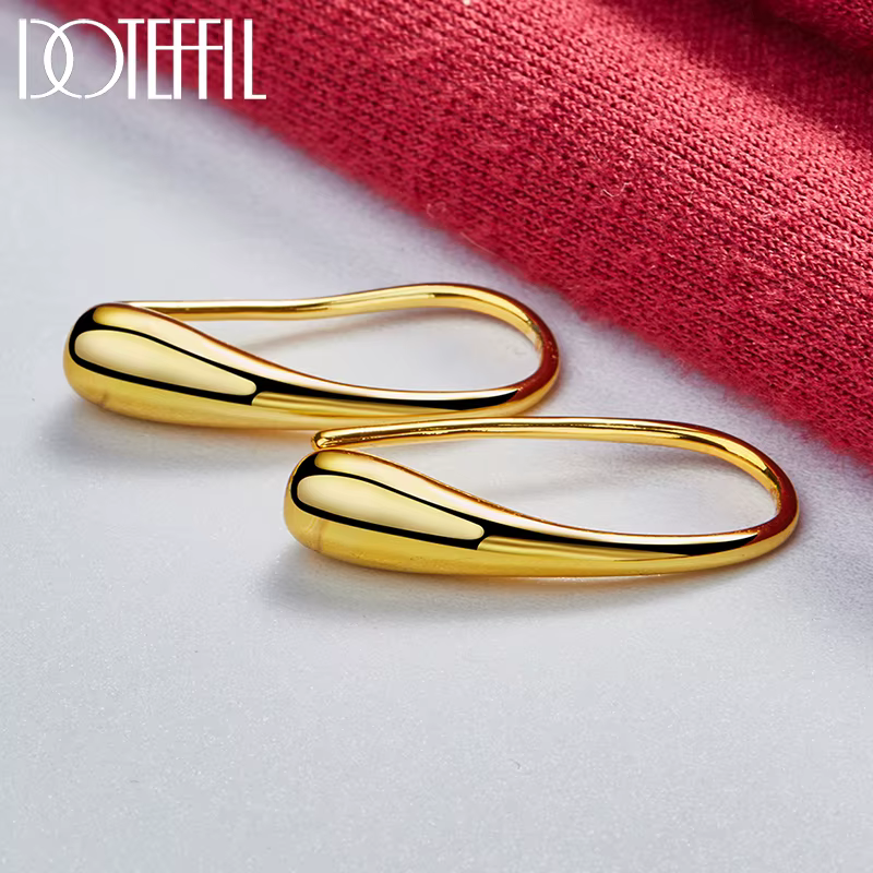 DOTEFFIL 18K or gouttelettes d'eau/gouttes de pluie boucles d'oreilles pour femme mariage fiançailles mode fête charme bijoux
