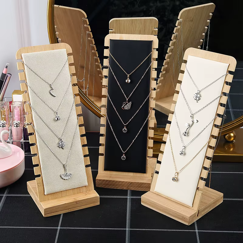 Nouveau bricolage créatif bambou en bois collier cadre mode bijoux présentoir Bracelet Support