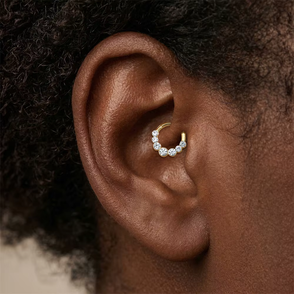 Aide S925 Argent Sterling Zircon Pavé Boucles d'oreilles créoles clicker Huggie pour piercing Daith
