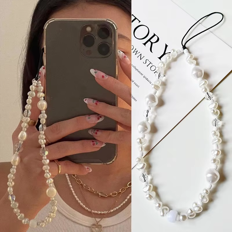 Perle amour coeur court main poignet lanière simplicité courte sangle de téléphone