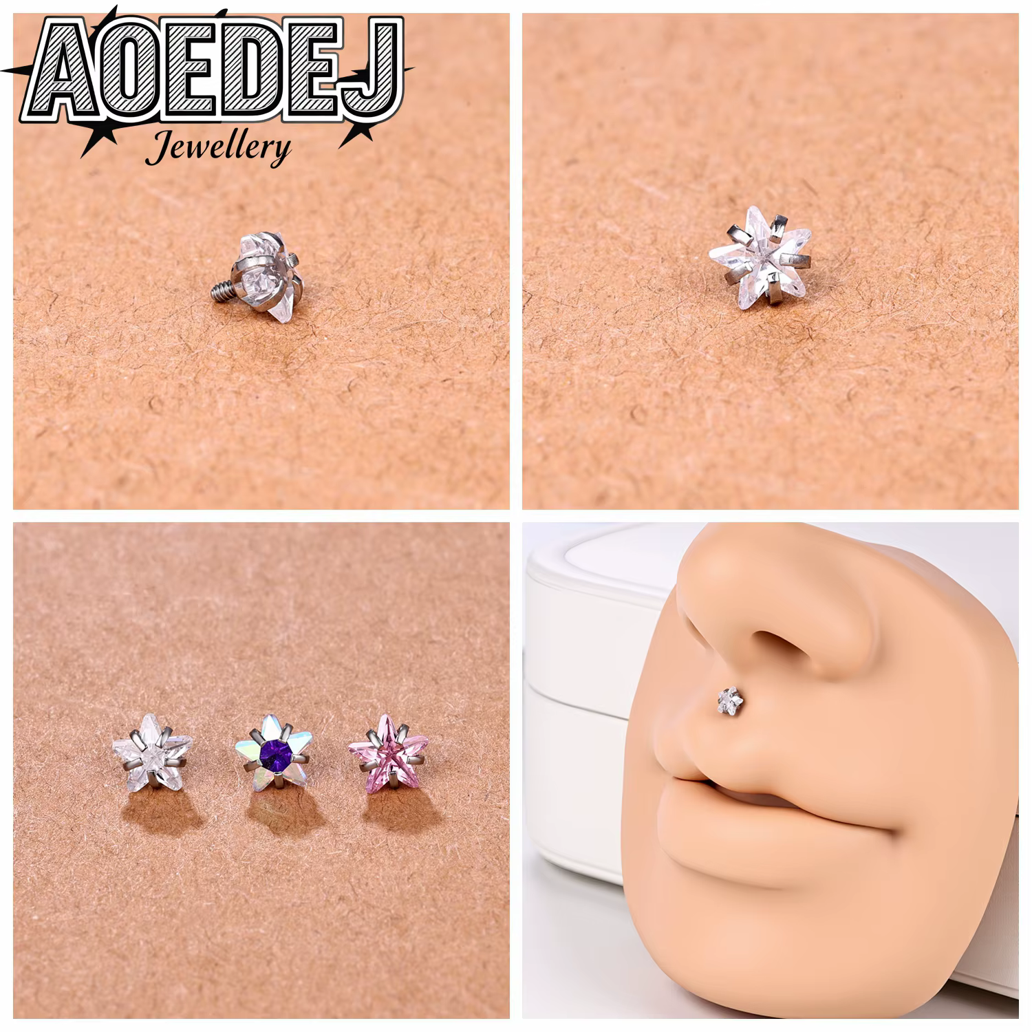 AOEDEJ 1-10 pièces/lot Têtes de clous d'oreilles en cristal CZ 18G