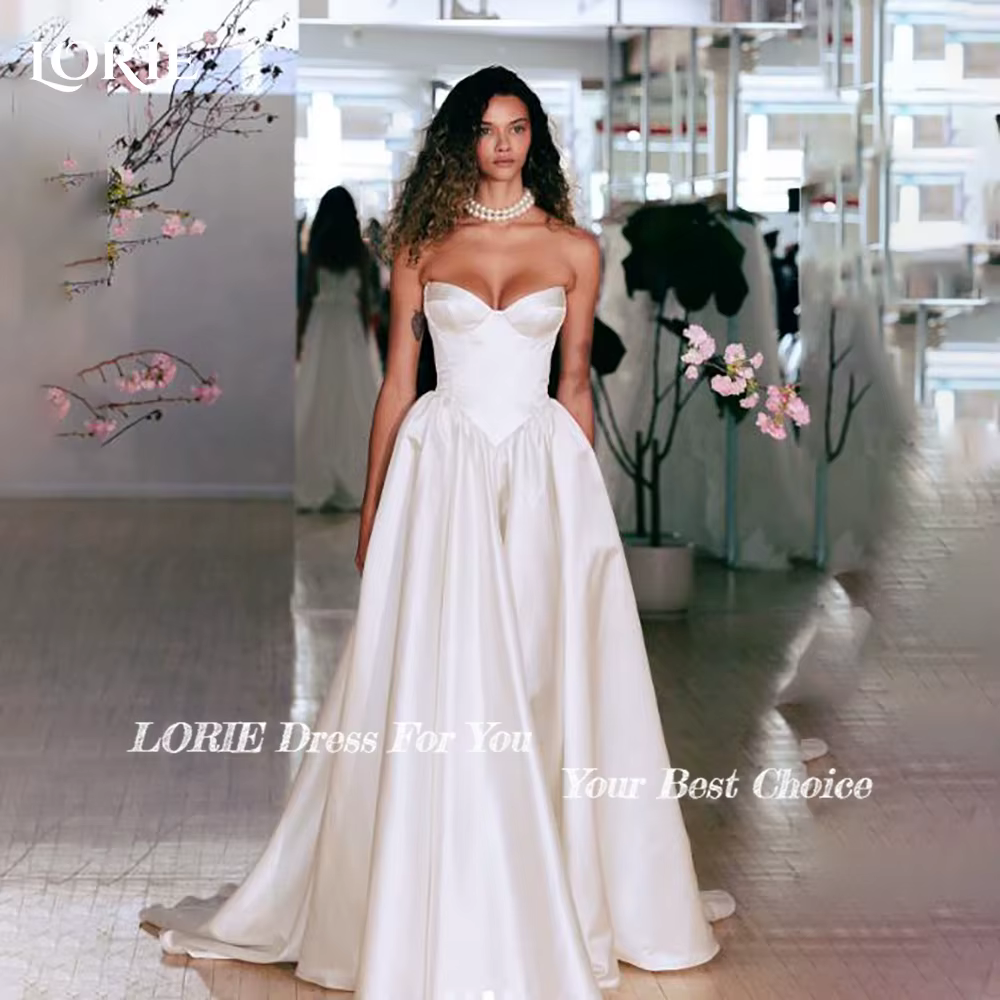LORIE Vintage robes de mariée chérie bretelles brillant Satin a-ligne ivoire robe