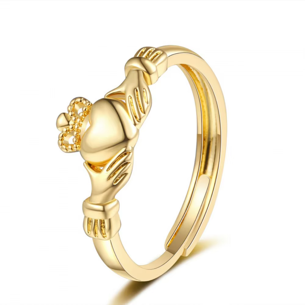 Bague ouverte Claddagh réglable en 3 couleurs