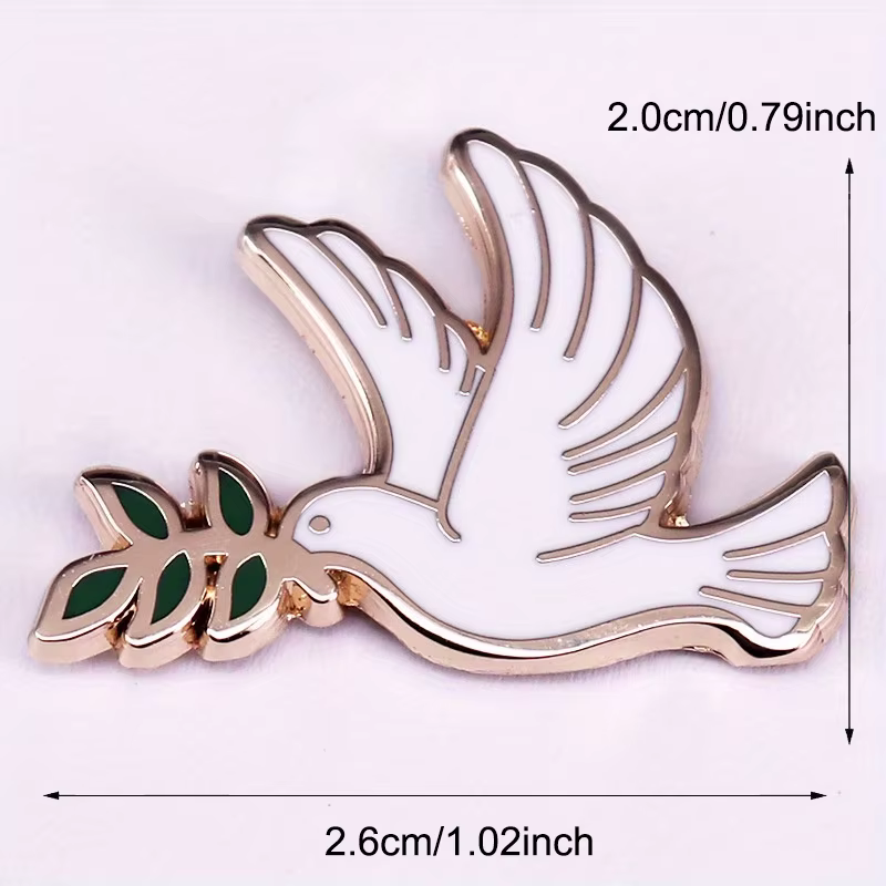 Broche en émail de branche d'olivier de colombe de la paix, insigne d'animal