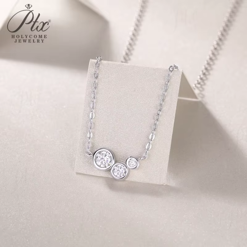 Collier en moissanite, pendentif rond classique étincelant