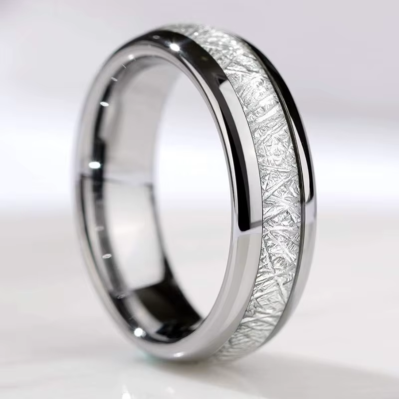 Bague de mariage en acier inoxydable, couleur argent, météorite polie, pour hommes et femmes, bijoux de Couple, bague d'engagement de proposition, 4/6/8mm