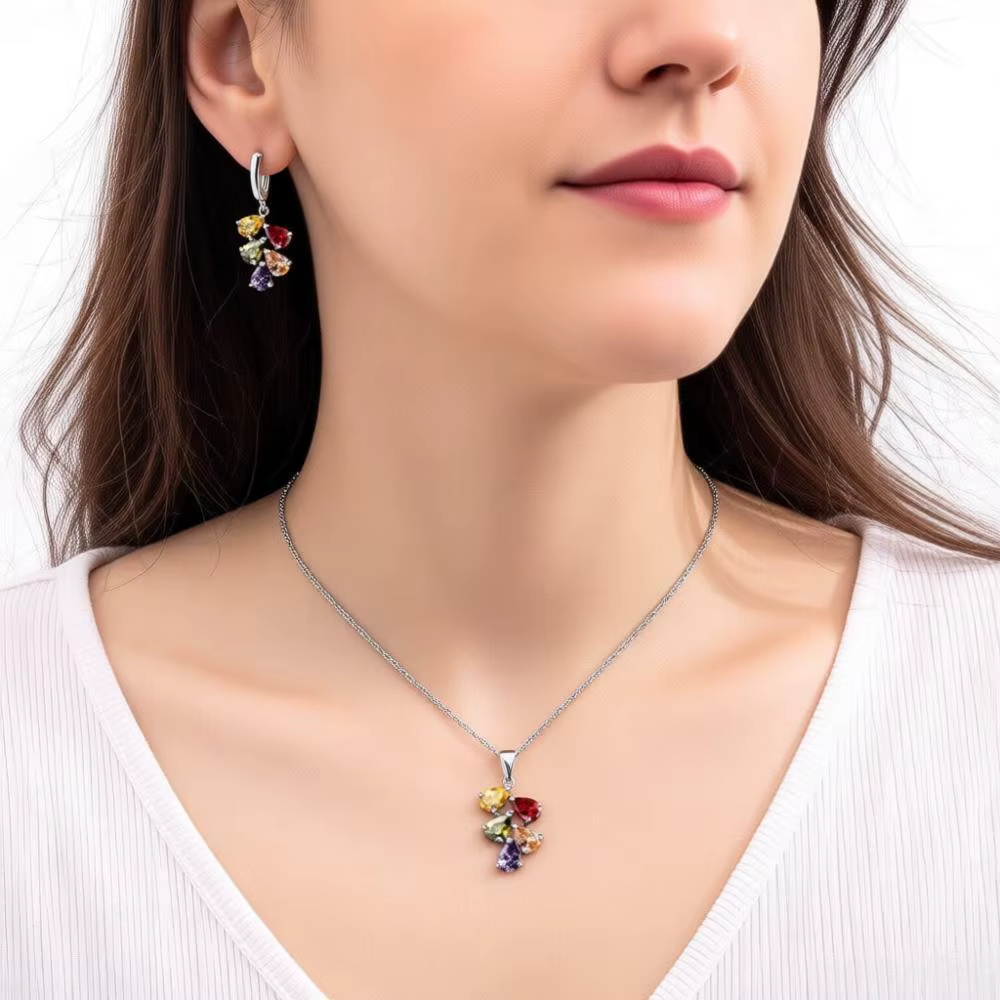 Parure délicate en argent sterling 925 avec motif vigne et zircon