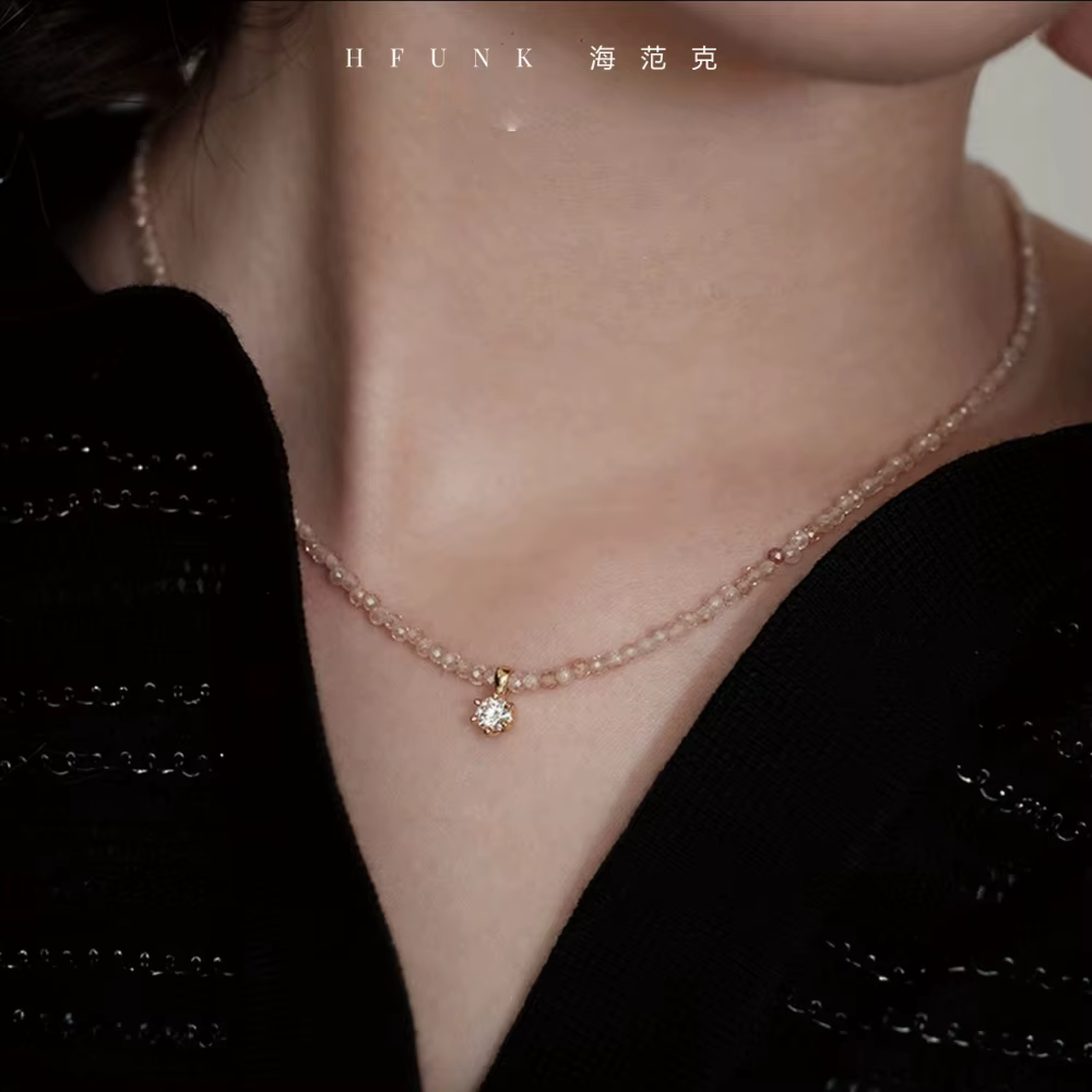 Collier en argent sterling avec zircon et moissanite champagne pour femmes