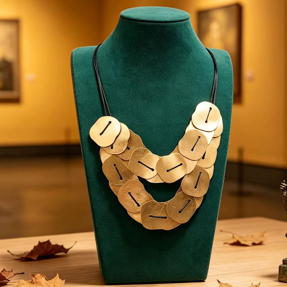 Collier artisanal contemporain en or avec disque