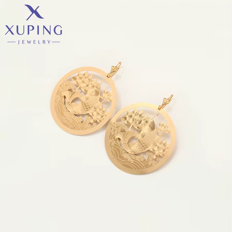Xuping Jewelry Nouvelle Collection Collier Pendentif et Boucles d'Oreilles Simples Dorés pour Femme