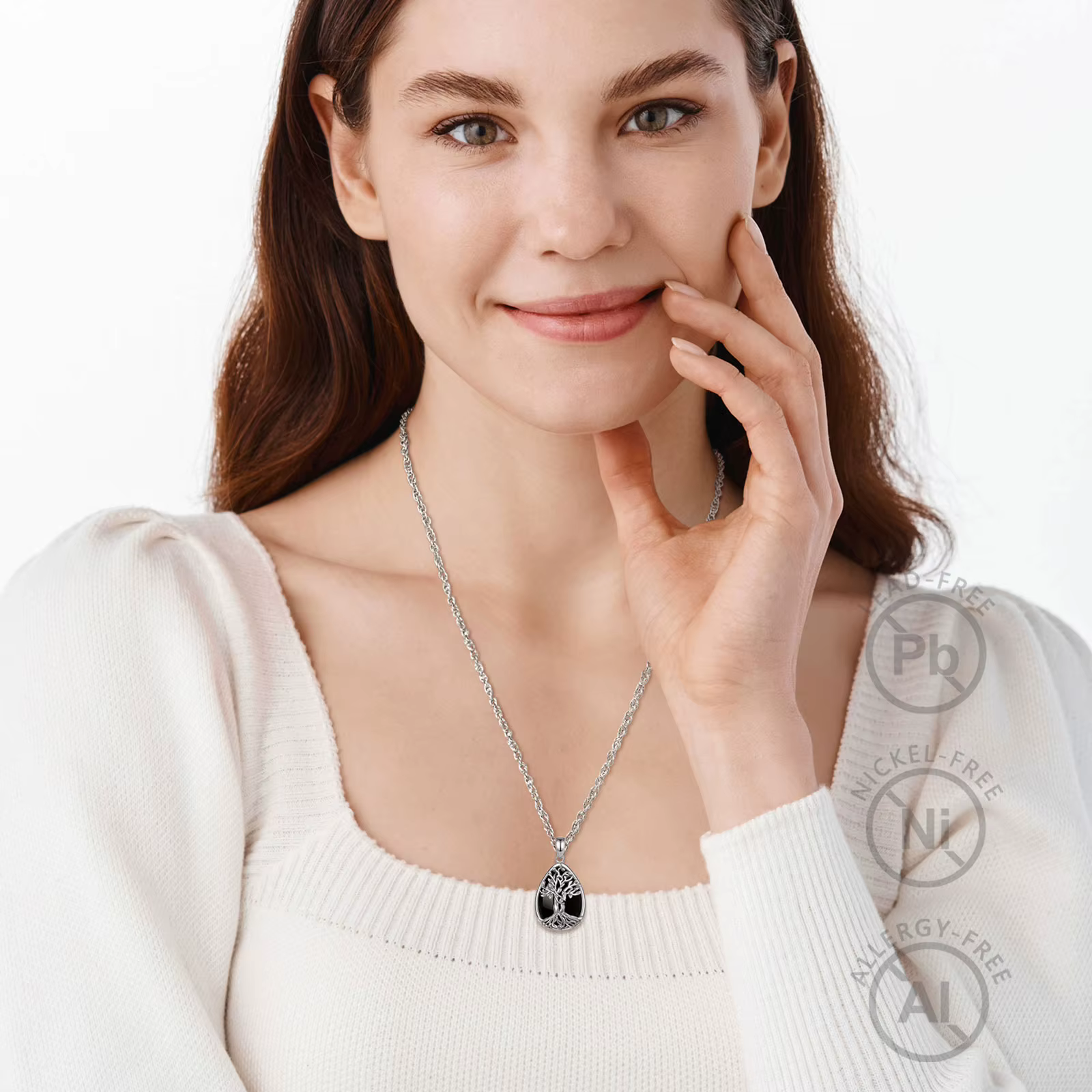 Collier Eudora Arbre de Vie avec Pendentif Couple en Obsidienne
