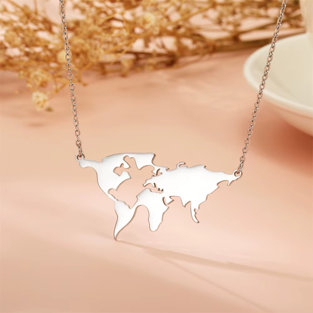 EUEAVAN Collier pendentif globe terrestre pour femme en acier inoxydable