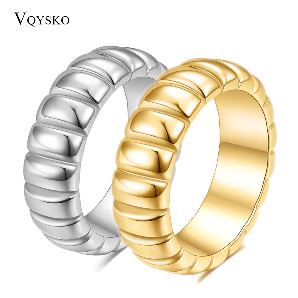 VQYSKO géométrique vague bande anneau ligne dôme bague de mariage incurvé Simple métal créatif hommes et femmes bijoux