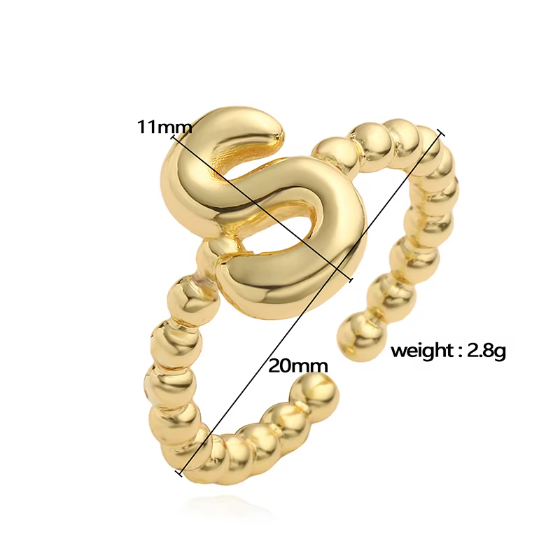 HECHENG, Grosses Lettres A-Z Initiales Bague Couple Anneau En Laiton Métal 18K Plaqué Or Matériel Bijoux Twist Ring 1 Pcs