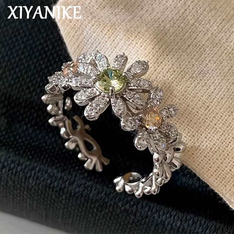 XIYANIKE – bagues ouvertes en forme de fleur de marguerite en Zircon scintillant pour femmes