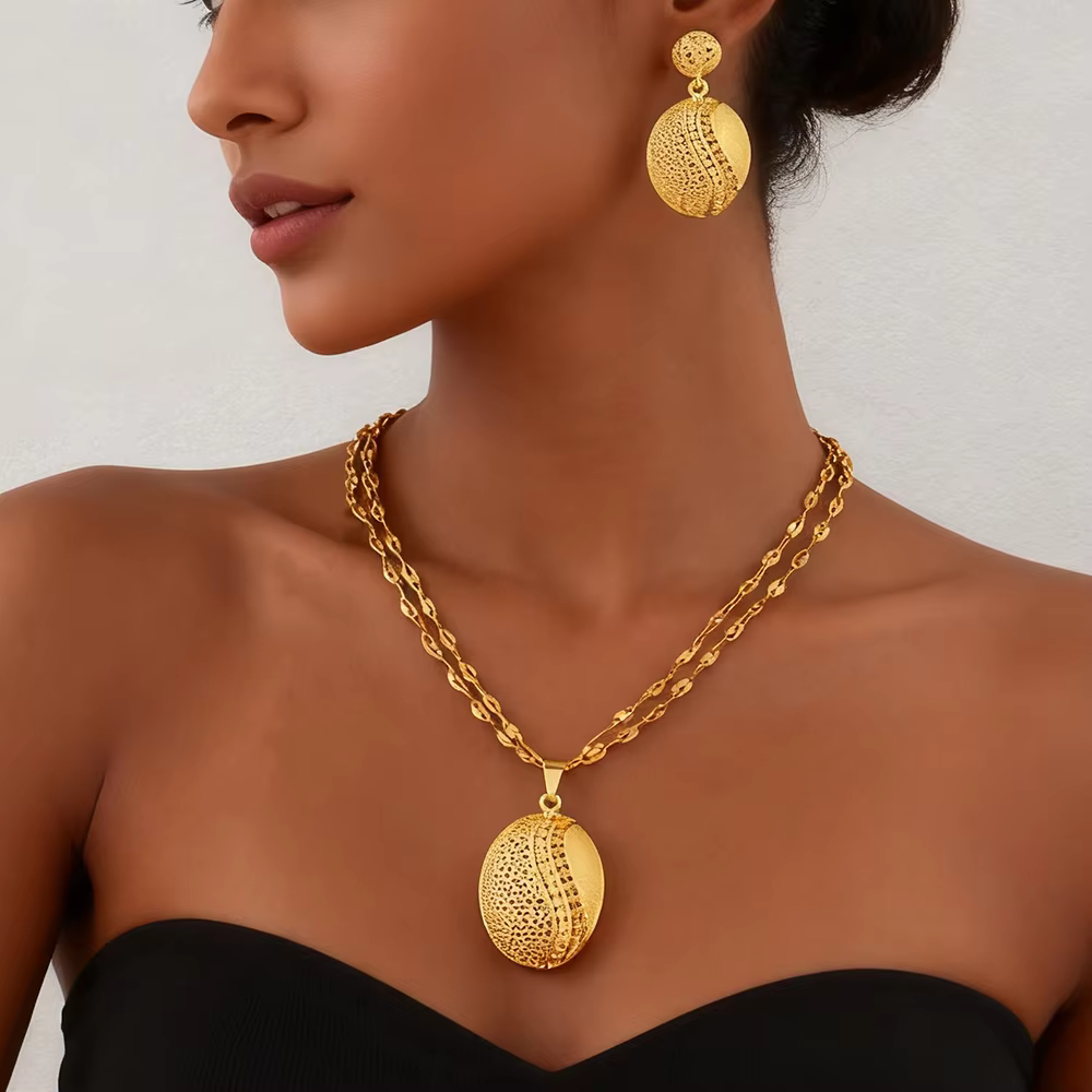 Ensemble de bijoux couleur or 18 carats de Dubaï pour femme