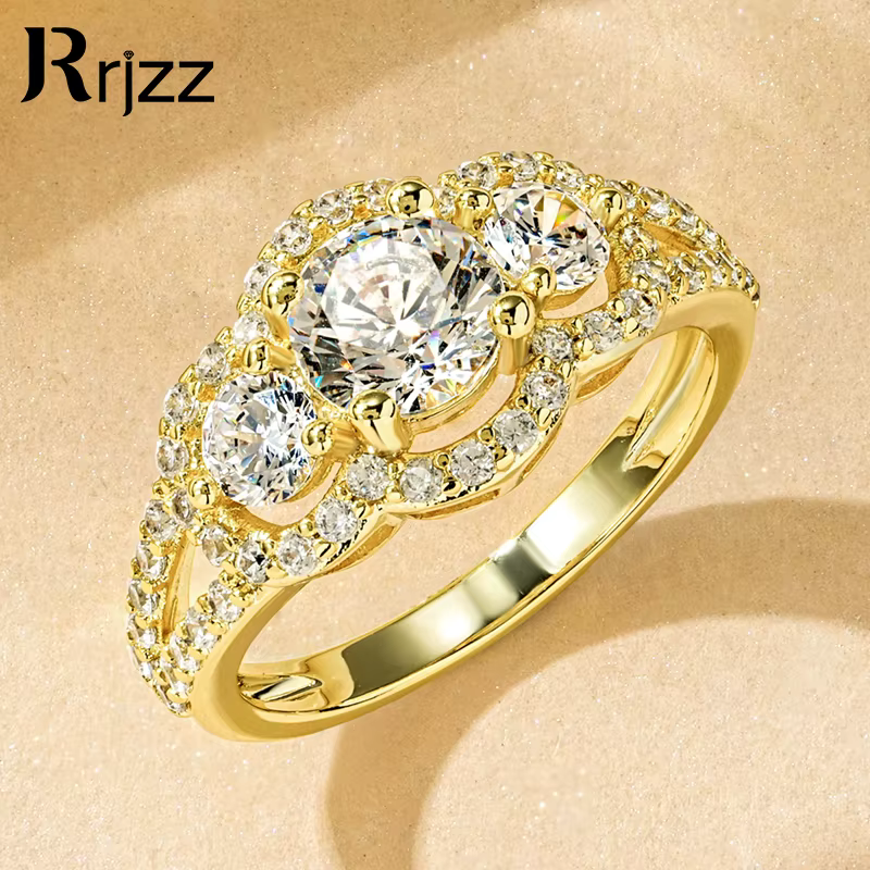 Rrjzz – bague de fiançailles ronde vintage à trois pierres pour femmes