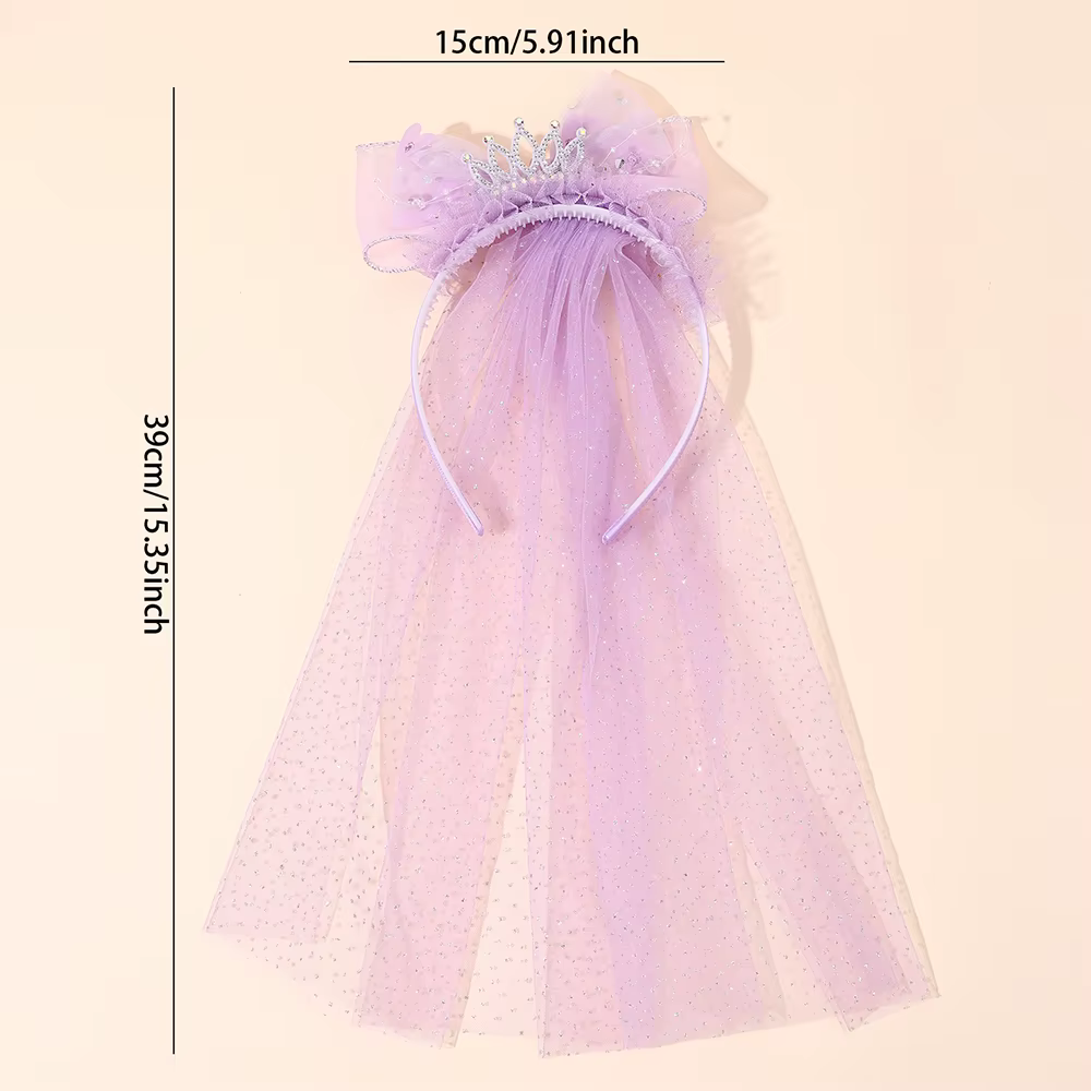 Mignon princesse mariage voile bandeau avec couronne grand Meah arc cheveux cerceau doux fête d'anniversaire