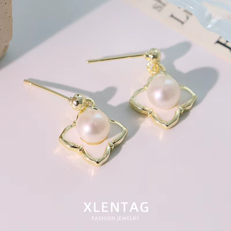 Trèfle à quatre feuilles perle d'eau douce naturelle pendentif boucles d'oreilles 2025 nouveau modèle Fine