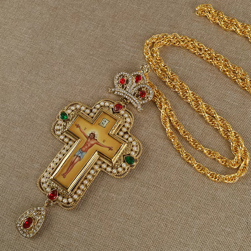 Collier long byzantin catholique avec crucifix