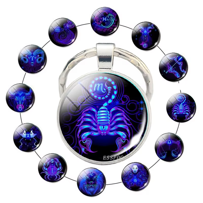 12 signes du zodiaque Scorpion Lion verre métal porte-clés femmes hommes Couples
