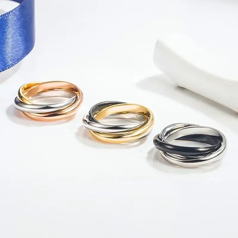Bague Trinité Classique en Argent Sterling 925 avec Séparation de Couleurs